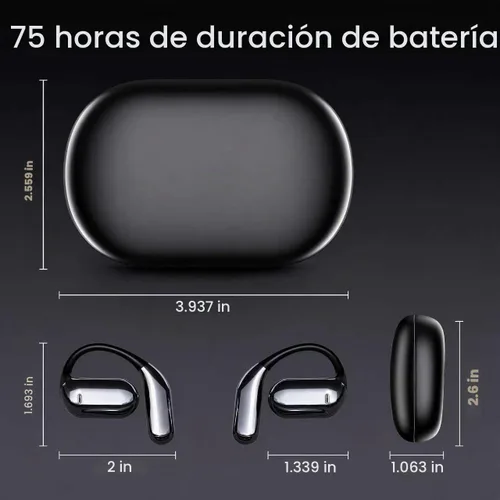 Vista 3 de Hsility Auriculares inalámbricos Bluetooth con micrófono integrado con ganchos para los oídos 50 horas de reproducción, pantalla LED, estuche