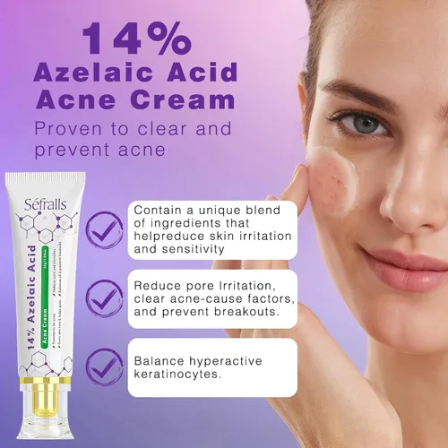 Vista 2 de Sefralls Crema facial de ácido azelaico 14%, crema facial avanzada de ácido azelaico – Alivio del enrojecimiento y reducción del enrojecimiento