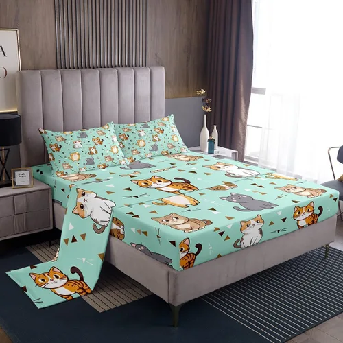 Vista 29 de Erosebridal Lindas sábanas de gato Kawaii fresa tamaño individual para niñas, diseño de arcoíris de dibujos animados, juegos de sábanas y fundas