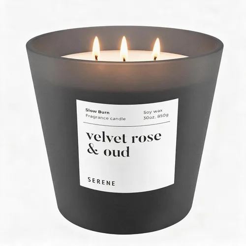 Vista 14 de Hidden Label Serene Collection - Vela perfumada grande, madera ámbar y jazmín, vela enorme de 30 onzas con 3 mechas, velas de soja natural