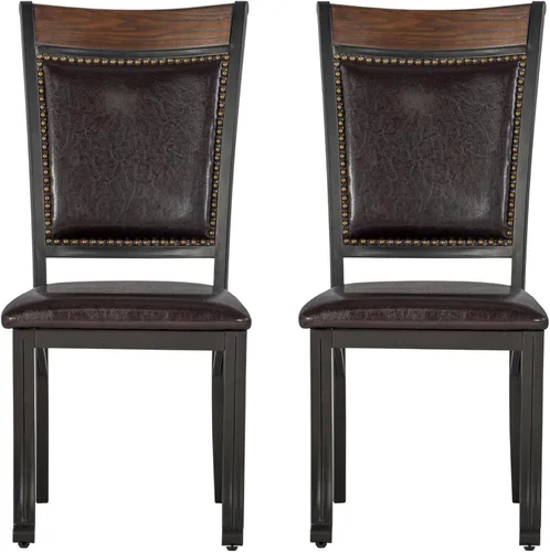 Vista 10 de Powell Furniture Franklin - Juego de 2 sillas de comedor de metal y piel sintética con clavos acentuados en madera, color marrón oscuro