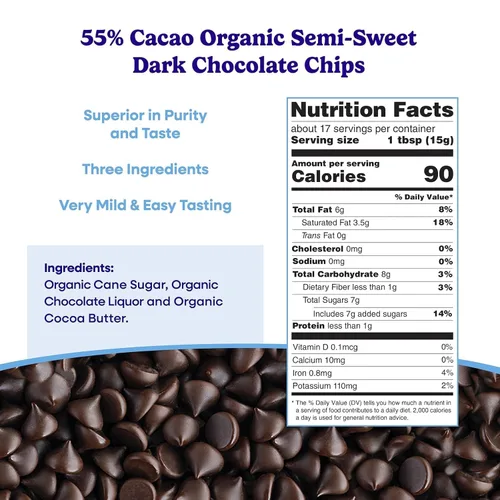 Vista 3 de Pascha Mini chispas de chocolate semidulce orgánico a granel para hornear, 55% de cacao, sin alérgenos, sin OMG, veganas y de comercio justo, 10