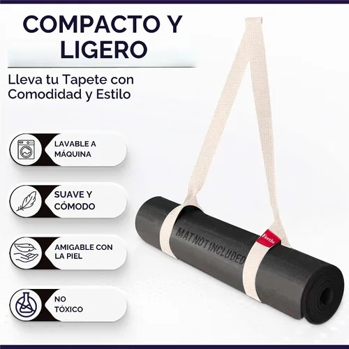 Vista 3 de Correas para esterilla de yoga 2 en 1 – Algodón – Correas antideslizantes ajustables para yoga, pilates, estiramiento, para llevar esteras
