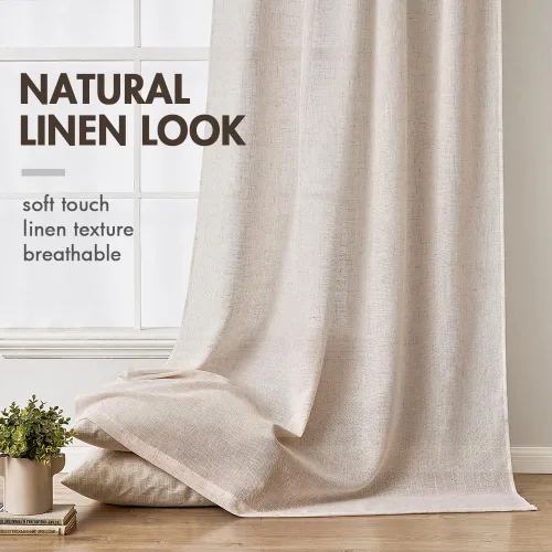 Vista 4 de MIULEE Cortinas de lino natural de 84 pulgadas de largo 2 paneles, con pestaña trasera con cinta plisada, cortinas de textura de lino suave y gruesa