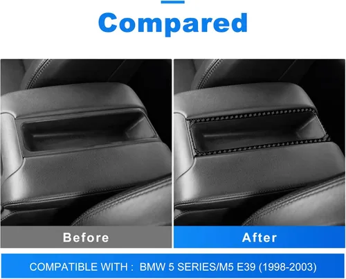 Vista 3 de AIRSPEED Para BMW M5 E39 Cubierta del marco de la caja del reposabrazos de la consola central, calcomanía de fibra de carbono accesorios interiores