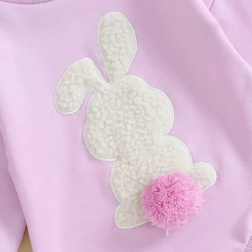 Vista 6 de FOCUSNORM Ropa de Pascua para bebé recién nacida, con bordado de conejo, sudadera con burbujas, traje de bebé niña