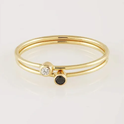 Vista 7 de Black Diamond Ring - Solitaire Stackable Thin Rings for Women - Round Cut Genuine Diamonds on Tiny 14k Real Gold Band - Small Promise Jewelry