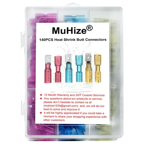 Vista 8 de MuHize Kit de conectores de terminales de 140 piezas – Terminales de cable impermeables aislados de 22-10 AWG, empalmes de horquilla de anillo
