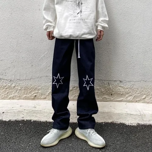 Vista 6 de BXCNCKD Jeans góticos de calle hip-hop con letras de contraste de color para hombre, pantalones casuales sueltos Harajuku