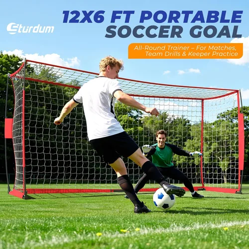 Vista 2 de Portería de fútbol, portería de fútbol de 12 x 6 pies para patio trasero, red de fútbol portátil para entrenamiento de práctica al aire libre