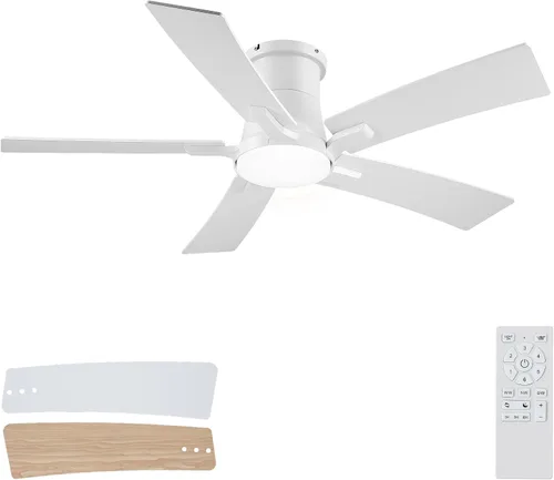 Vista 10 de Ventiladores de techo de 42 pulgadas con luces y control remoto, ventilador de techo negro de montaje empotrado para dormitorio, sala de estar
