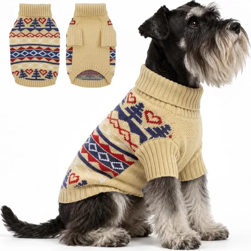 Vista 13 de PUMYPOREITY Suéter de vacaciones para perro, acogedor suéter de invierno, ajuste elástico, cuello alto, tema de Navidad para perros pequeños y Verde