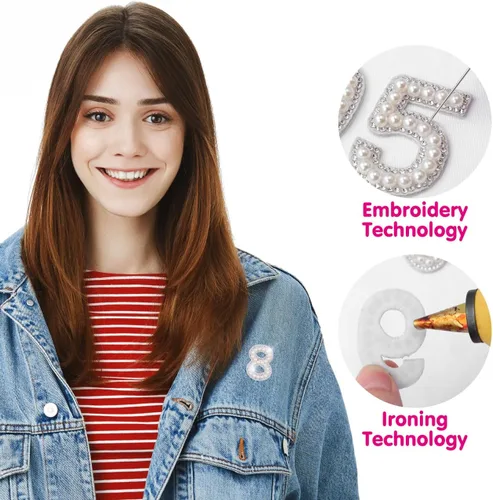 Vista 4 de EXCEART 10 parches de números para planchar del 0 al 9, apliques digitales de diamantes de imitación de perlas para decoración de ropa de bricolaje
