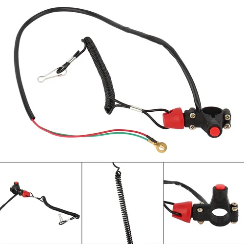 Vista 2 de 2 piezas de cable de amarre para moto de nieve, 12 V, 2 cables ATV interruptor de matanza para motor de motor interruptor de muerte para manillar