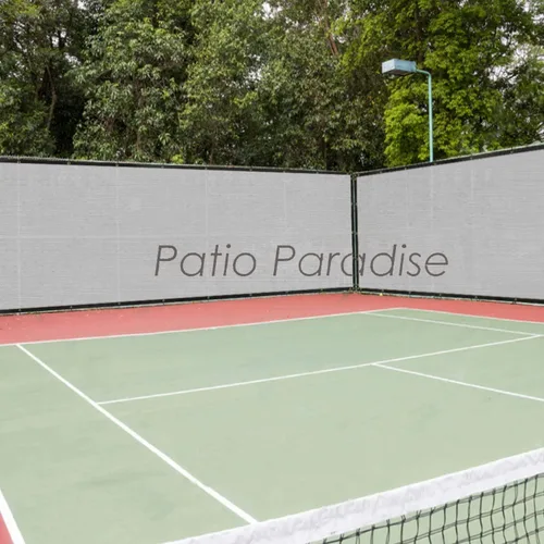 Vista 8 de Patio Paradise - Rejilla para valla de privacidad gris de 4 x 6 pies, cubierta de valla resistente con ojales, paneles de malla para valla temporal