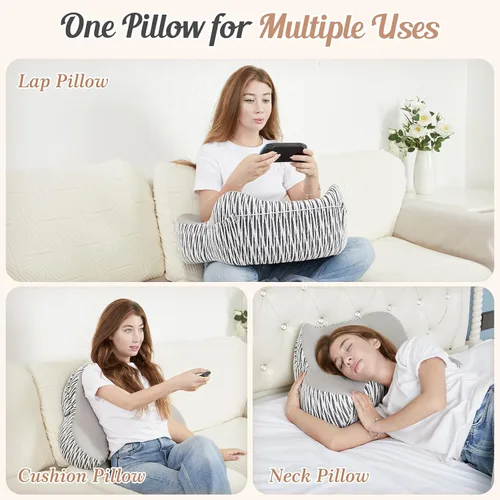 Vista 4 de DONAMA Almohada de lectura para juegos, almohada de escritorio de regazo para laptop, almohada de reposabrazos con bolsillos laterales, almohada