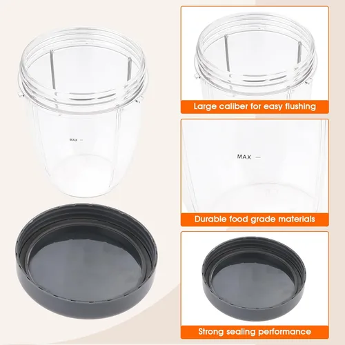 Vista 4 de Vasos de licuadora de repuesto para licuadora Nutribullet de 18 onzas con tapa, compatible con Nutribullet 600 W 900 W licuadora exprimidor