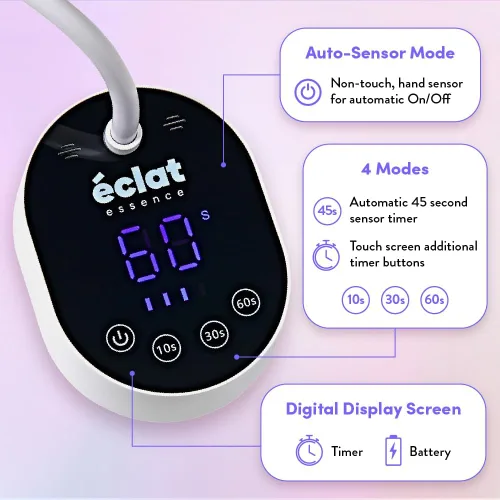 Vista 3 de Éclat Lámpara de curado flash para esmalte de uñas de gel de 36 W, recargable con mini luz LED, secadora de uñas inalámbrica con 4 temporizadores