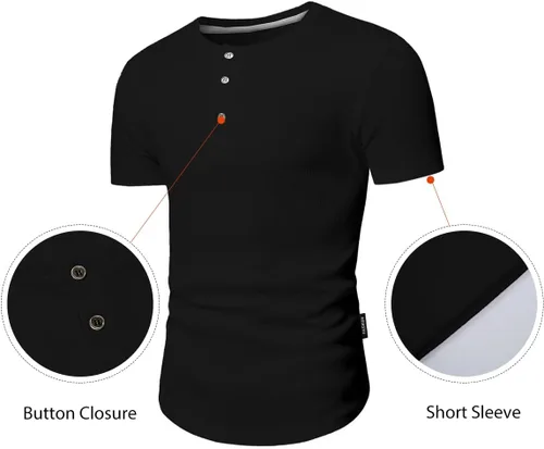 Vista 3 de JMIERR Camisas musculares ajustadas Henley con cuello redondo para hombre, camiseta larga para gimnasio, entrenamiento, atlética, con botón