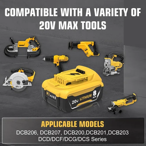 Vista 6 de Paquete de 2 baterías de repuesto DCB206 de 10.0Ah para Dewalt 20V Max compatible con Dewalt 20V batería DCB206-2 DCB203 DCB201 DCB204 DCD985B