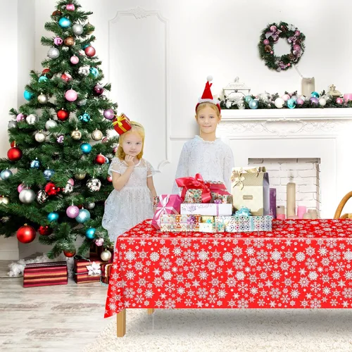 Vista 6 de ELECLAND Mantel de plástico de copos de nieve de Navidad, cubierta de mesa de copos de nieve de Navidad, mantel rectangular de fiesta de invierno