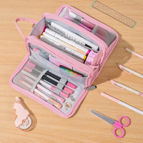 Vista 7 de Sooez Estuche grande para lápices, bolsa para lápices de gran capacidad con 3 compartimentos, organizador portátil de artículos de papelería de lona