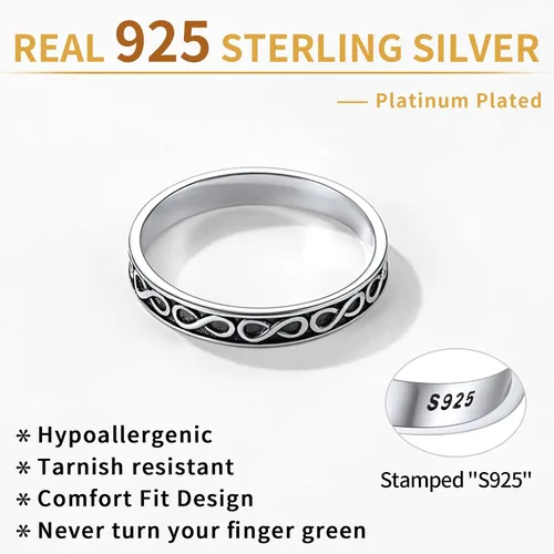 Vista 5 de ChicSilver Anillo de plata de ley 925 de 0.079in con diseño retro de mal de ojovid apilable, anillo de boda eternidad para mujer, talla 5-12