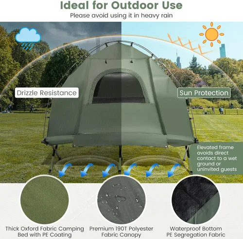 Vista 3 de Goplus Catre de Tienda de Campaña, Cama Plegable 5 en 1 con Colchón de Aire, Almohada, Saco de Dormir, Refugio de Tienda Elevado Impermeable, Catre