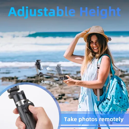 Vista 4 de MQOUNY para soporte trípode Magsafe para iPhone, palo selfie portátil de bolsillo con control remoto recargable y anillo de metal, trípode