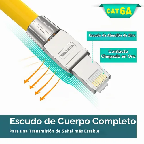 Vista 4 de VCELINK Conectores RJ45 Cat6A sin herramientas, tapones de terminación Ethernet blindados reutilizables para cable SFTP UTP de 23 AWG, enchufe