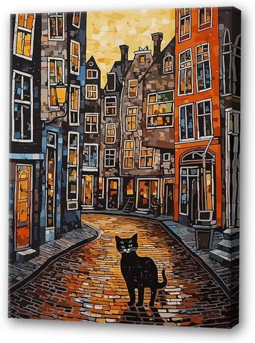 Vista 13 de Thcbme Arte de pared con diseño de gato, divertido diseño vintage de girasoles y gatos negros, póster retro para habitación, estética, sala