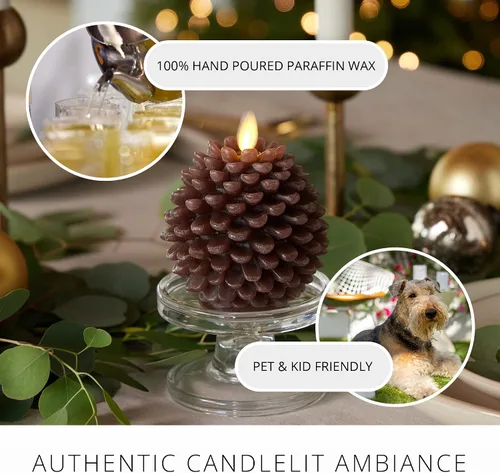 Vista 4 de Luminara Pinecone - Velas sin llama, con acabado marrón tiza, figuras de piña, velas LED de cera real sin perfume, funcionan