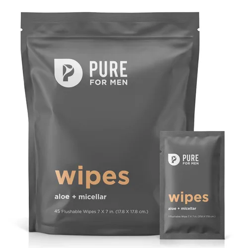 Vista 10 de Pure for Men Toallitas desechables Ayuda a eliminar el olor, 100% biodegradables, sin parabenos ni alcohol, vitamina E, micelar y aloe vera 48