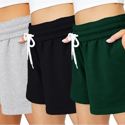 Vista 35 de AUTOMET Pantalones cortos deportivos para mujer, estilo casual, con cordón, cómodos, elásticos, de cintura alta, con bolsillos