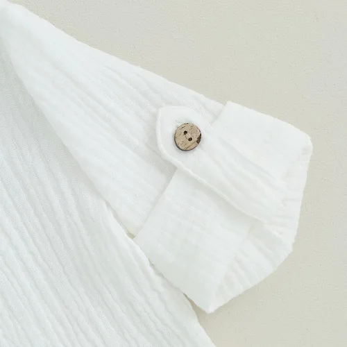 Vista 5 de Lesimsam Conjunto de camiseta de manga larga con botones de muselina para bebé niño y niña, ropa de otoño