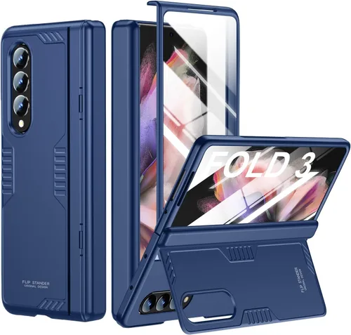 Vista 10 de Funda para Samsung Z-Fold-3: [Soporte oculto] [Carga inalámbrica] Funda delgada con protección de bisagra ligera con protector de pantalla - Funda