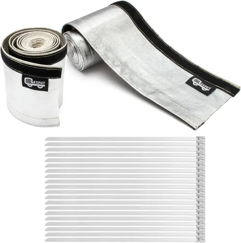 Vista 16 de Funda de calor aluminizada con protección térmica, línea de combustible, cable de calor, 1-1/2 pulgadas de diámetro interior x 10 pies con 20 bridas