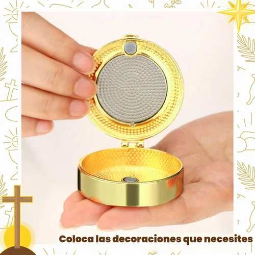 Vista 3 de Weysat Pyx para la Comunión Anfitrión Católico Oro Pescado, Pez