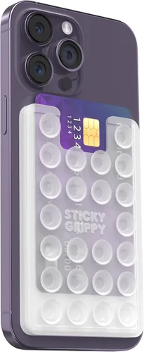 Vista 8 de StickyGrippy Soporte de Tarjetas con Ventosa, Cartera para Teléfono, Accesorio Adhesivo de Silicona para iPhone y Android, Soporte de Ducha con Negro