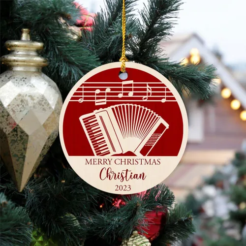 Vista 4 de Adorno de Navidad de instrumento musical de acordeón, nombre personalizado y adorno de año para acordeonista, regalo de profesor de música
