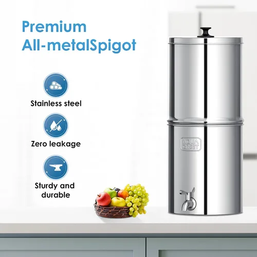 Vista 4 de Sistema de filtro de agua por gravedad AQUA CREST, sistema de mostrador de acero inoxidable 304 con 4 filtros y soporte antideslizante, reduce