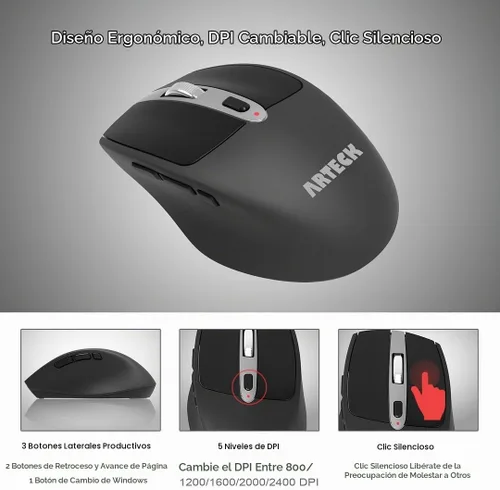 Vista 3 de Arteck Combo de teclado y mouse inalámbricos USB de 2.4G, teclado compacto ultra delgado y mouse ergonómico para computadora, computadora