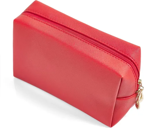 Vista 10 de Bolsa de cosméticos de piel sintética para mujer, bolsa de maquillaje minimalista para uso diario, bolsa de almacenamiento portátil, pequeña bolsa