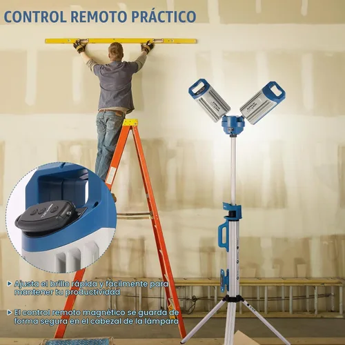Vista 8 de NextLED Ultimate NT-6926M - Luz de trabajo de trípode resistente con cabezal de lámpara magnética desmontable, 6000 lúmenes, temperatura