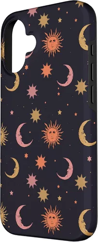 Vista 2 de Funda para iPhone 16 Whimsigoth Aesthetic Hippie Celestial Vintage Half Moon Sun