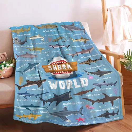 Vista 18 de Manta de tiburón de dibujos animados, regalos para niñas y niños, regalos para amantes de los tiburones, manta de tiburón, regalos para niños