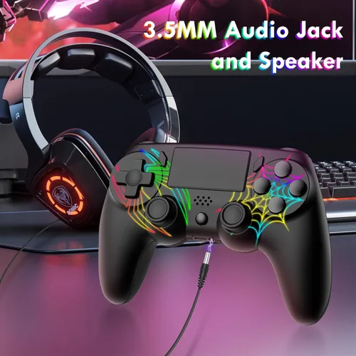 Vista 6 de DEFNDR 2 Pack Wireless Controller for PS4 - Controller fit for PlayStation 4/Pro/Slim/PC, Spider Pattern Design, 1000mAh Battery, Adjustable RGB