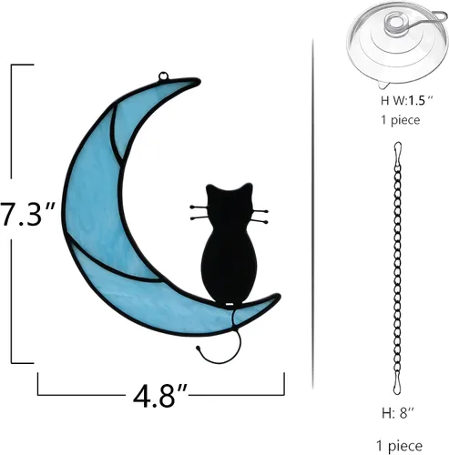 Vista 6 de Black Cat Decor On Moon Suncatcher Decoration,Cat Memorial Gifts for Cats Lovers Stained Glass Window Hangingt,Cats Loss Sympathy Gift,Pet Memorial