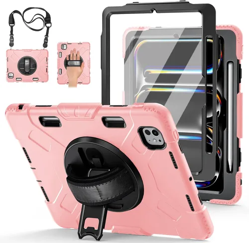 Vista 16 de Funda para iPad Pro 11 M5 2025/M4 2024: Funda protectora para iPad Pro de 11 pulgadas 5ª generación con protector de pantalla, soporte, asa y correa