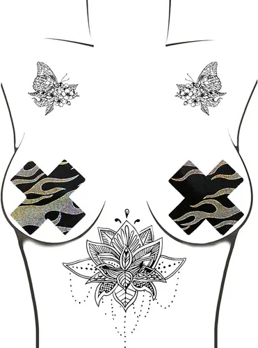 Vista 3 de Neva Nude X Factor Nipztix Pasties - Fundas para pezones para fiestas raves, adhesivo de grado médico, impermeable, fabricadas en Estados Unidos